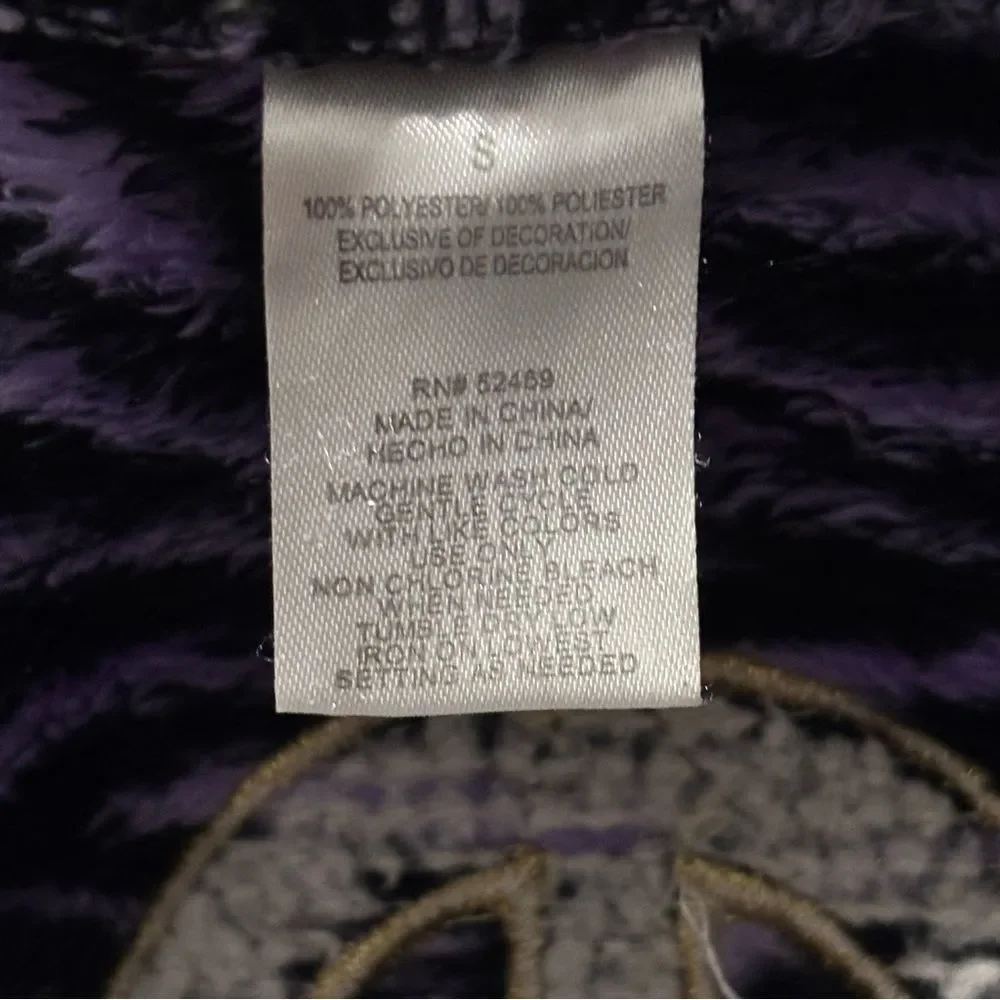 Fleece Dog Coat Jacket Sequins Peace Sign Tiger Striped Purple Black Gold Size S